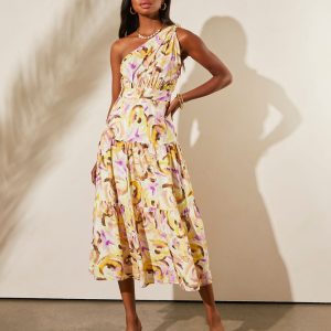 Isidore One Shoulder Tiered Midi Dress