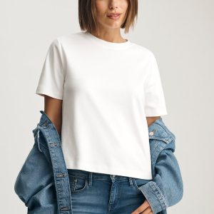 AUDREY INTERLOCK CREW NECK T-SHIRT IN WHITE