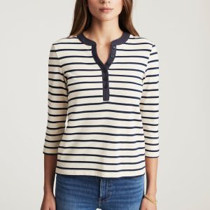 HENLEY QUARTER SLEEVE T-SHIRT IN NAVY BLAZER STRIPE