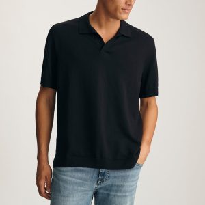 SHORT SLEEVE BUTTON-UP SWEATER IN BLACK