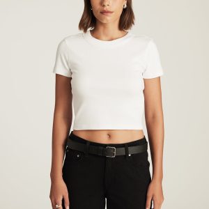 CROPPED CREW NECK T-SHIRT IN WHITE