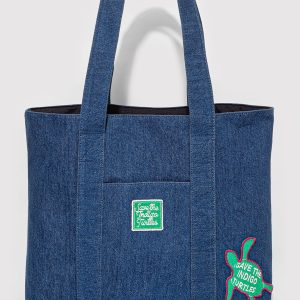 INDIGO TURTLES DENIM TOTE BAG IN LIGHT BLUE