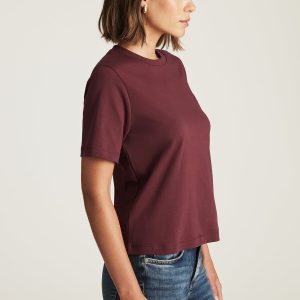 AUDREY INTERLOCK CREW NECK T-SHIRT IN WINDSOR WINE